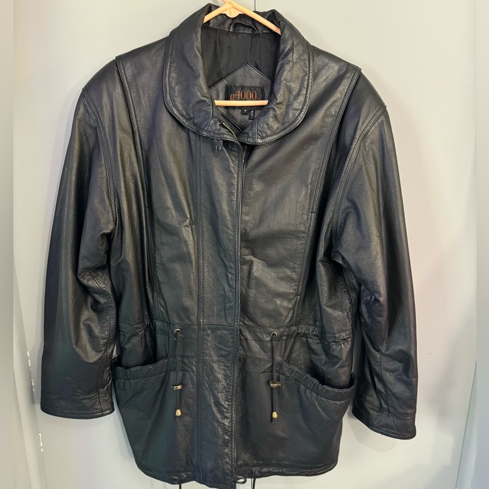 VTG G4000 Sz S women’s leather jacket Anorak Black Full Zip Coat.